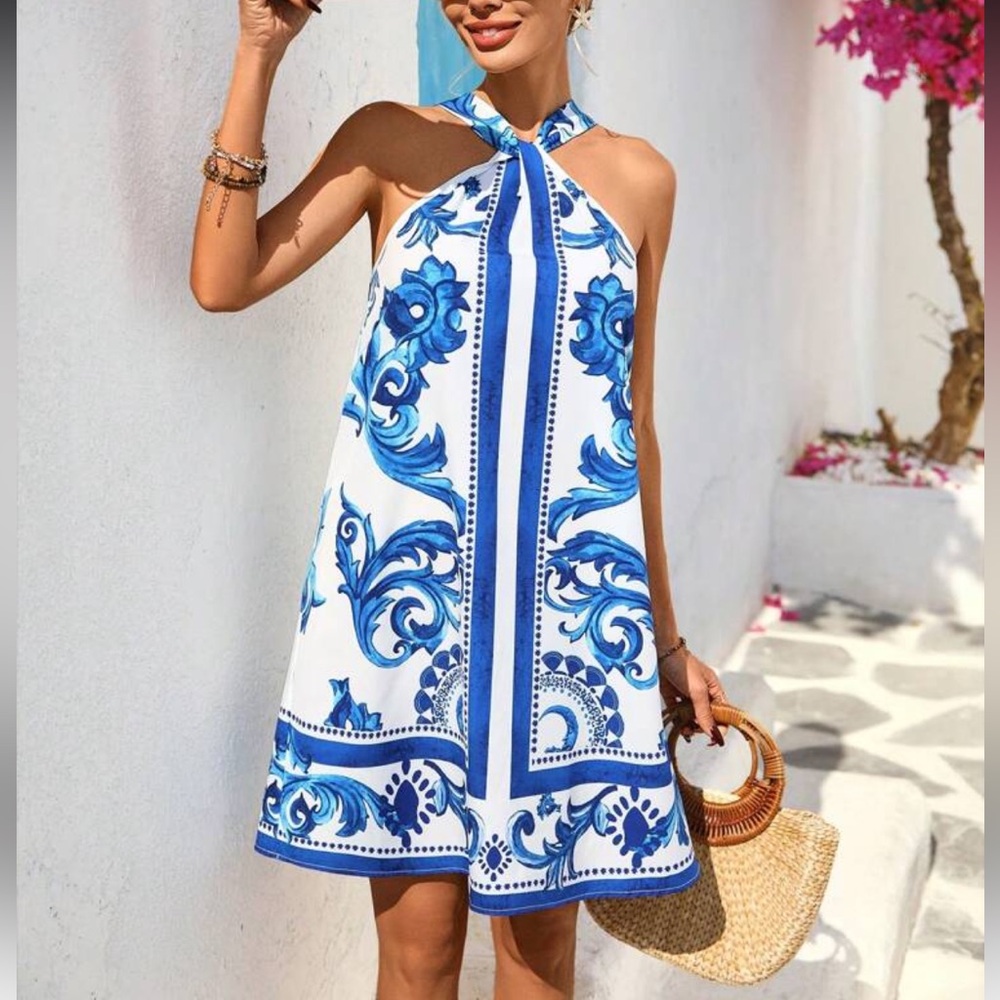 Floral Halter Neck Dress - Multicolor